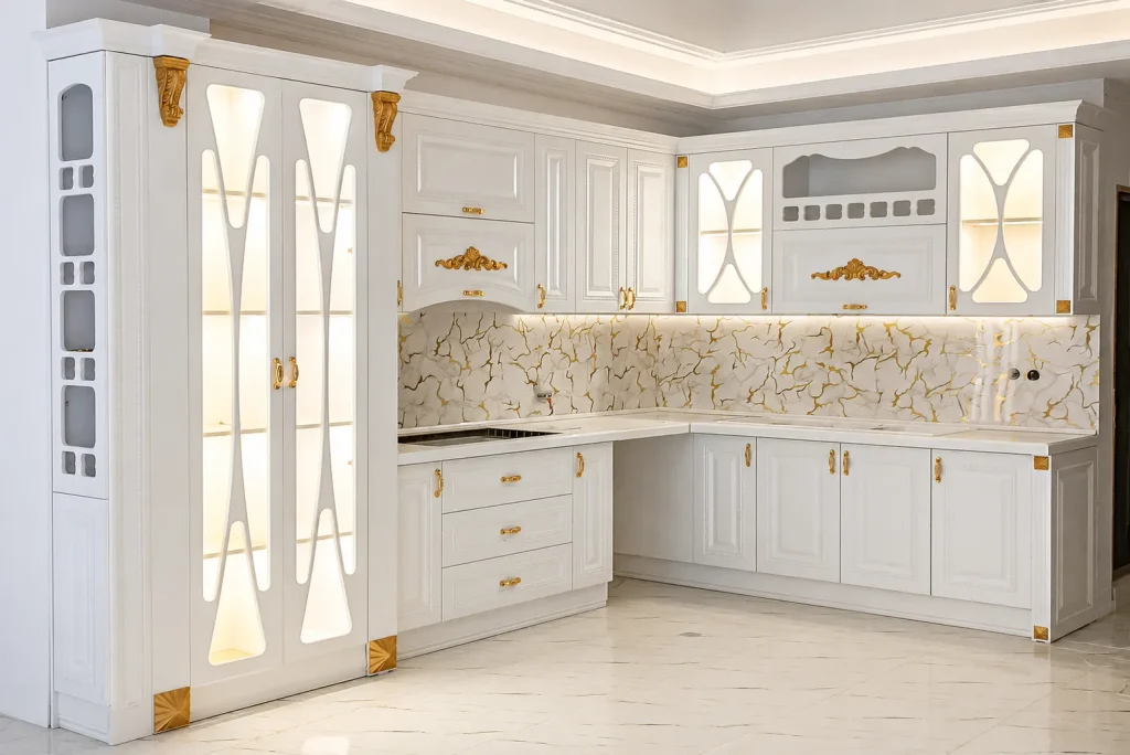 کابینت ممبران کلاسیک با دستگیره طلایی