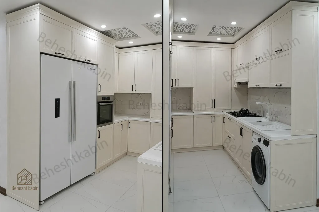 کابینت ممبران نئوکلاسیک کرمی با صفحه سفید اجرای تیم بهشت کابین