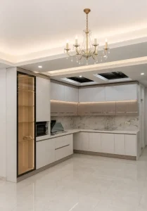 تصویر پروژه کابینت دو پله هایگلاس سفید و وکیوم میله ای